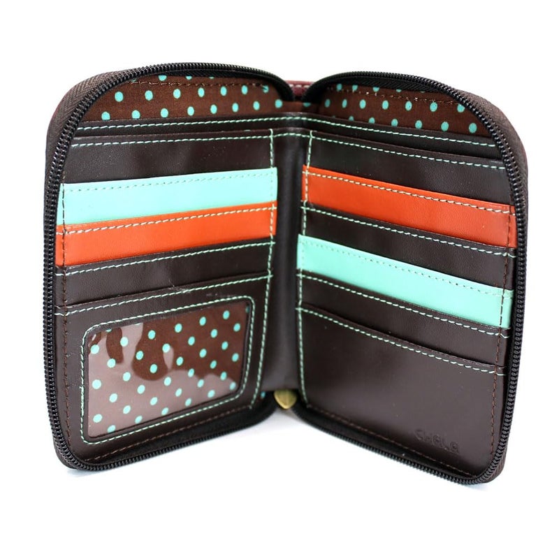 CHALA Zip Around Wallet, Wristlet, 8 Credit Card Slots, Sturdy Pu Leather - Ivory Paw Print - Maroon - Image 2